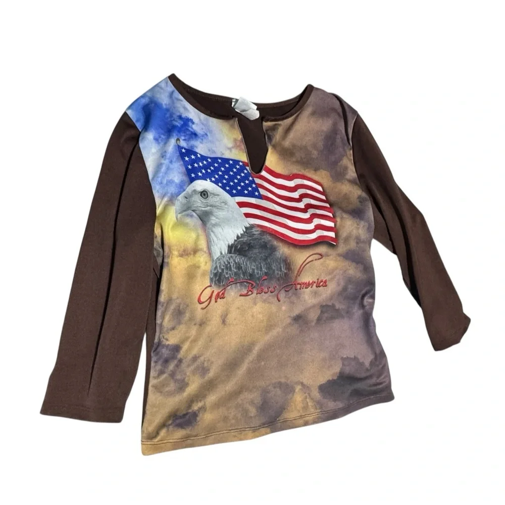 Patriotic Y2K woman’s VTG graphic top sz M God Bless America‎ Eagle - Picture 2 of 8